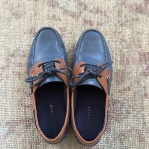 Cole Haan Gray and Brown Boat Shoes with Moccasin Stitching